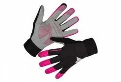Gants Longs Coupe-Vent Femme Endura Windchill Noir Rose Fluo